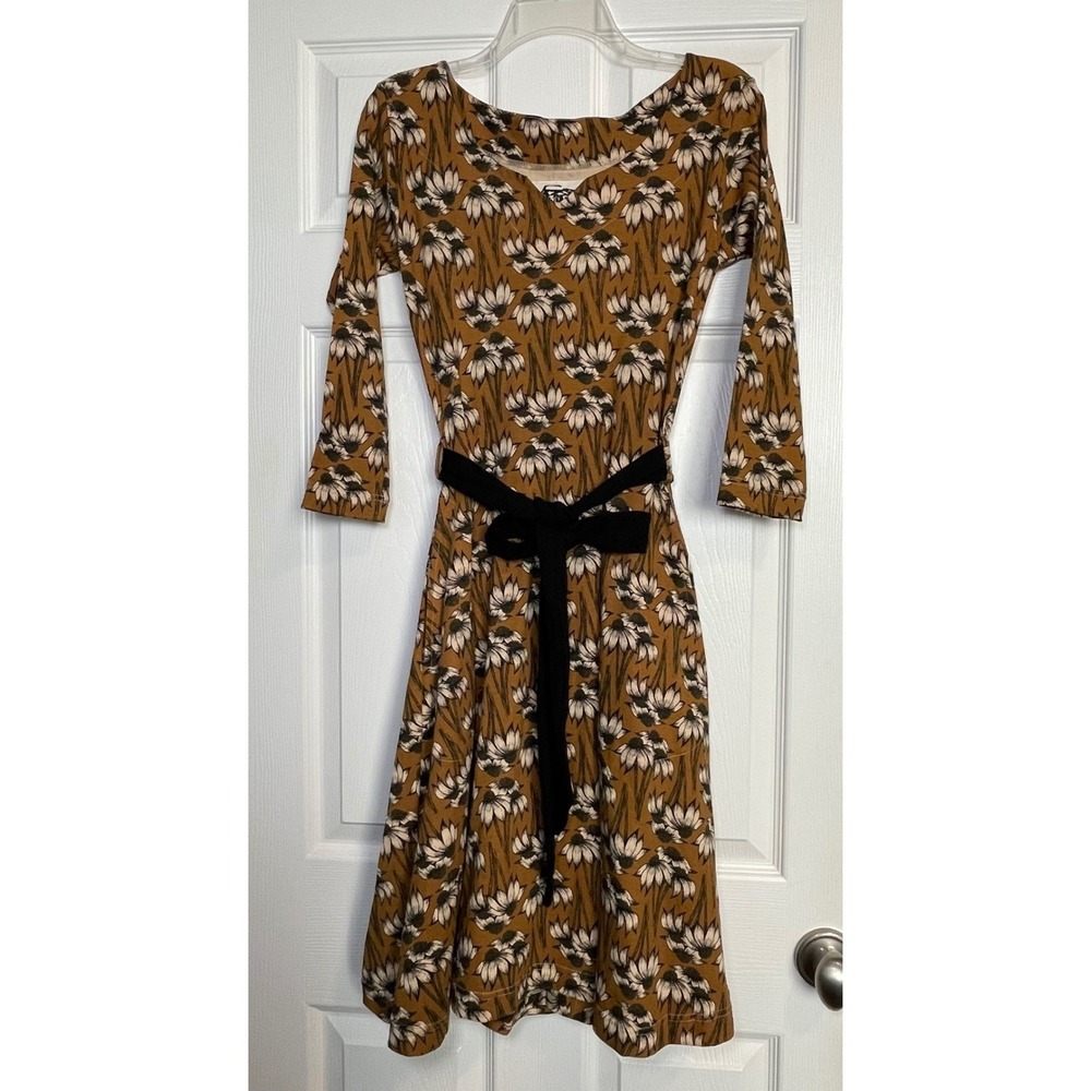 Effie's Heart Colette Susan Dress Sz Small Mustard Floral Tie Waist NWT - Picture 2 of 16